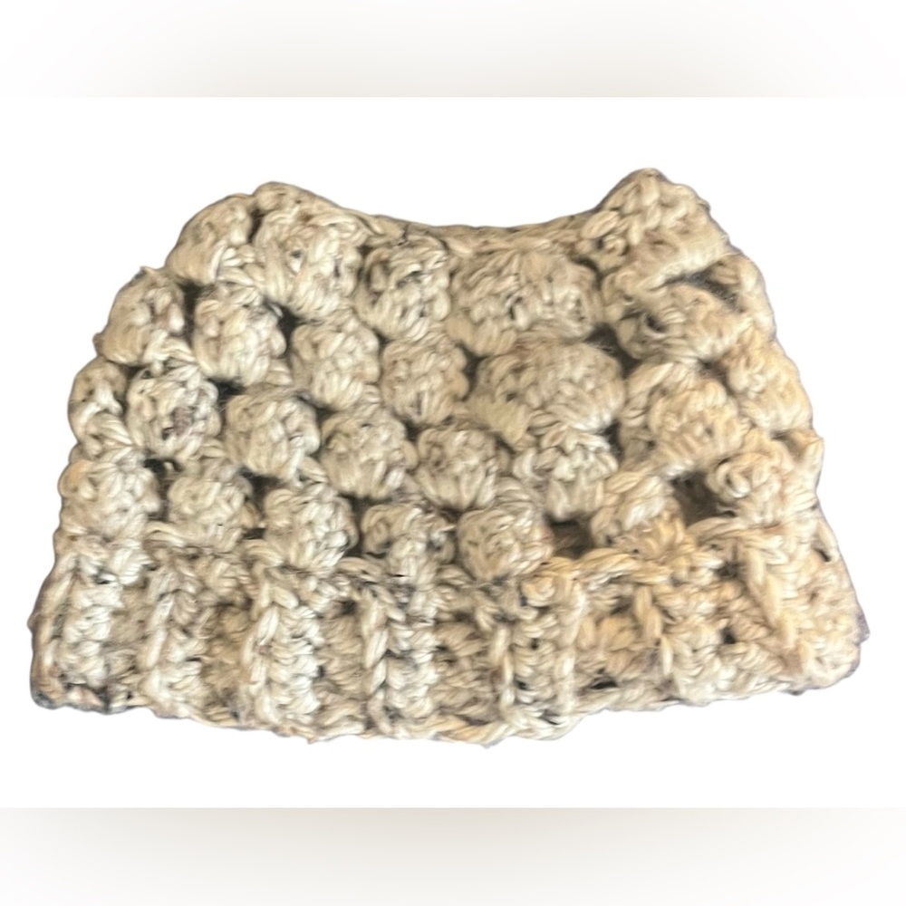 NNW Messy Bun Handmade Crochet Beanie Light Beige